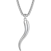 Yaumatea Italian Horn Pendant Necklace for Women Men Silver/Gold Plated Stainless Steel Cornicello Necklace Protection Necklace Chains with Pendant Italian Charm Talisman with Gift Box