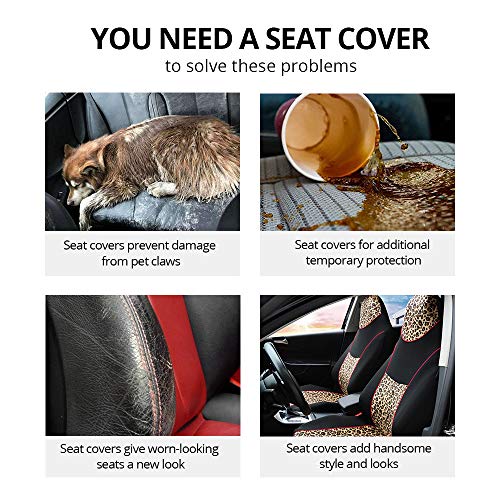 AUTOYOUTH 2PCS Trendy Leopard Pattern Integrated Front Bucket Seat Cover Velvet Fabric Black Auto Accessories Universal Fits for Most Cars, SUV, Truck ¡­ (YELLOW-2) - Thumbnail 5