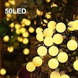 Binval Solar Globe Optional Automatic Timer String Lights 50 LED Ball Fairy Christmas Lighting Decor with8 Modes For Outdoor, Indoor, Garden, Patio, Bedroom Wedding Decorations (Warm-White)