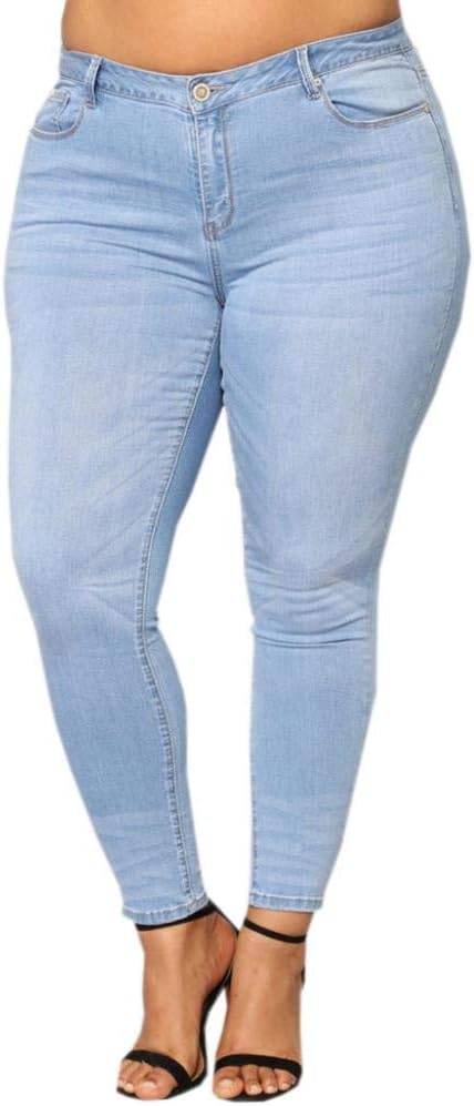 ManxiVoo Women's Plus Size Skinny Denim Jeans High Waisted Stretch Pencil Pants