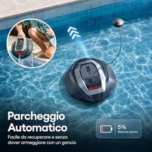 10 Robot Piscina Fuori Terra Senza Fili, Doppio Motore, 90 Minuti Autonomia Robot Per Piscina Intelligente, Design Bionico con Auto Parcheggio – Adatto a Piscine Interrate e Fino a 80 m²