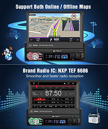 PUMPKIN Android 8.1 Car Stereo Single Din with 7 Inch Flip Out Touch Screen, Navigation, WiFi, Support Backup Camera, AUX, Android Auto, SD/USB
