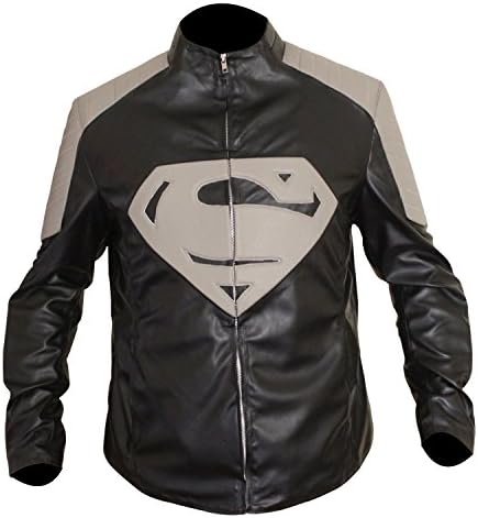Leather Icon Cosplay Superman Black and Grey Jacket (Medium)