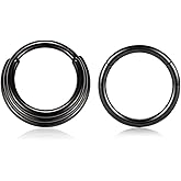 18G Tripel Stacked Septum Jewelry Septum Ring Hinged Segment Seamless Clicker Ring Black Septum Nose Ring Daith Earrings Surgical Steel Tragus Pierxing Cartilage Conch Helix Rook Hoop Earrings 8mm