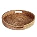 HandyMake Rattan Tray With Handles - Hand Woven Multipurpose Wicker Tray Made With Durable Rattan Fibre (Round 13.5 Inch Diameter, Natural)