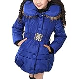 Arshiner Girls' Padded Winter Jacket with Bowknot Belt and Fur Hood