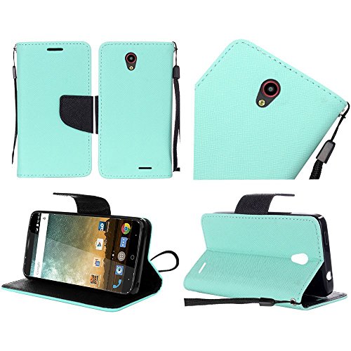 ZTE Prestige N9132 (Boost Mobile), ZTE Avid Plus (T-Mobil), Luckiefind Premium PU Leather Flip Wallet Credit Card Cover Case, Stylus Pen, Screen Protector & Wiper Accessories (Wallet Teal)