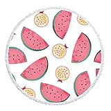 Watermelon Thick Round Beach Towel Blanket | Throw Indian Mandala Tapestry Tassel fringe| Microfiber | Bohemian Circle Style | Oversized Extra Large 60 Inch |Yoga Mat |Table cover (Watermelon)