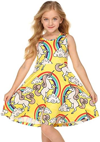 Balasha Girl Dresses Casual Sleeveless Unicorn Mermaid Pattern Swing Twirly Dress Sundress 3-10 Years