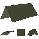 Onewind 10&times;10ft Waterproof Camping Tarp, Ultralight Silnylon Tarp Shelter | Versatile Setup, Lightweight Emergency Shelter, Survival Tent Tarp, for Hiking Backpacking Bushcraft, OD Green
