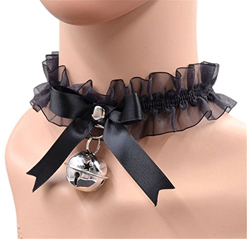 Ziper Handmade Retro Punk Gothic Lace Bell Collar Bowknot Bow Ribbon Choker Necklace Choker Necklace Goth - Thumbnail 3