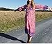 R.Vivimos Women's Long Sleeve Floral Print Retro V Neck Tassel Bohemian Midi Dresses (Large, Pink)