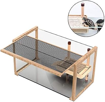 Reptile Aquarium Anti Escape 360 Transparent Amphibious Glass Container Turtle Tortoise Lizard Habitat House With Sunbathing Platform M Amazon Ae