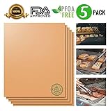 Copper Grill Mat Set Of 5 | 100% Non-stick BBQ Grill And Bake Mat | Heat Resistant | Reusable And Easy To Clean | Includes A FREE EBook | Grilling Made Simple | FDA-Approved, PFOA Free - 15.75 X 13
