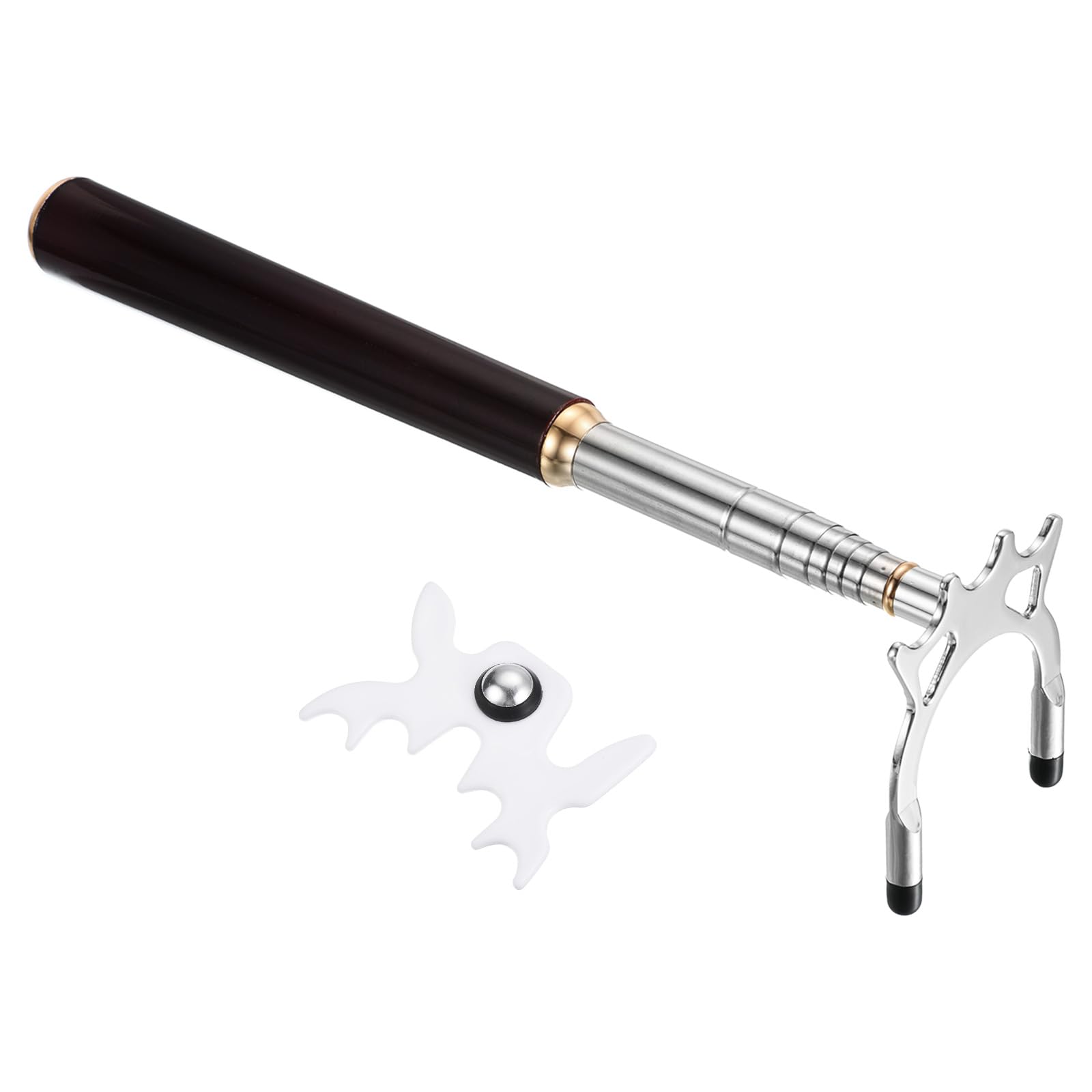 PATIKIL Retractable Billiards Cue Stick Bridge, Wooden Pool Cue Accessory with Removable Metal High Bridge Head for Pool Table Competition, Silver/White