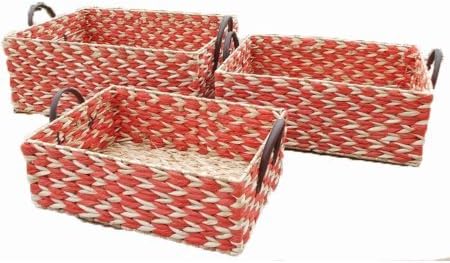 Baum 2-Tone Rush Baskets, Set of 3, Red