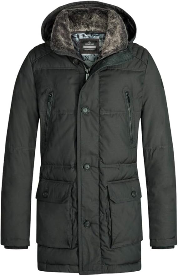 MILESTONE Herren Parka Jacke Winterjacke Dano Braun Olive Grün Kapuze Fell Besatz Gesteppt