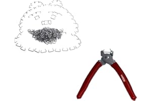 HARDK Hog Ring Pliers Set - Straight, 300 PCS Galvanized Rings - Professional Upholstery Installation Kit