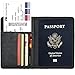 KINGMAS Passport Holder Cover, Vaccine Card Holder RFID Blocking Travel Passport Wallet Leather Case for School Bussiness Trip Travel and Go Abroad (Black, Magnetic Buckle)