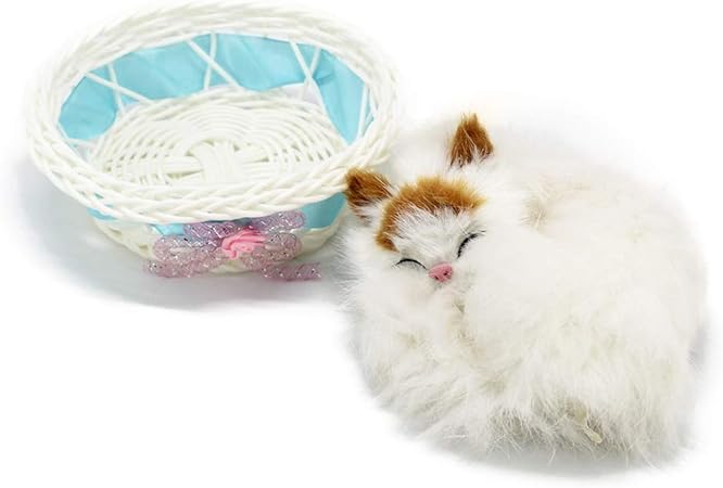 sleeping cat in basket toy