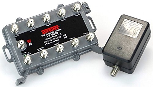 Antronix 8 Port Bi-Directional Cable TV Splitter Signal Booster/Amplifier with Active Return Zero Signal Loss and VoIP Telephone Bypass
