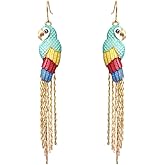 Parrot Earrings for Women, Cute Parrot Tassel Earrings, Parrot Bird Dangle Earrings Hypoallergenic, Tropical Parrot Drop Earrings, Bohemian Parrot Animal Statement Earrings Studs