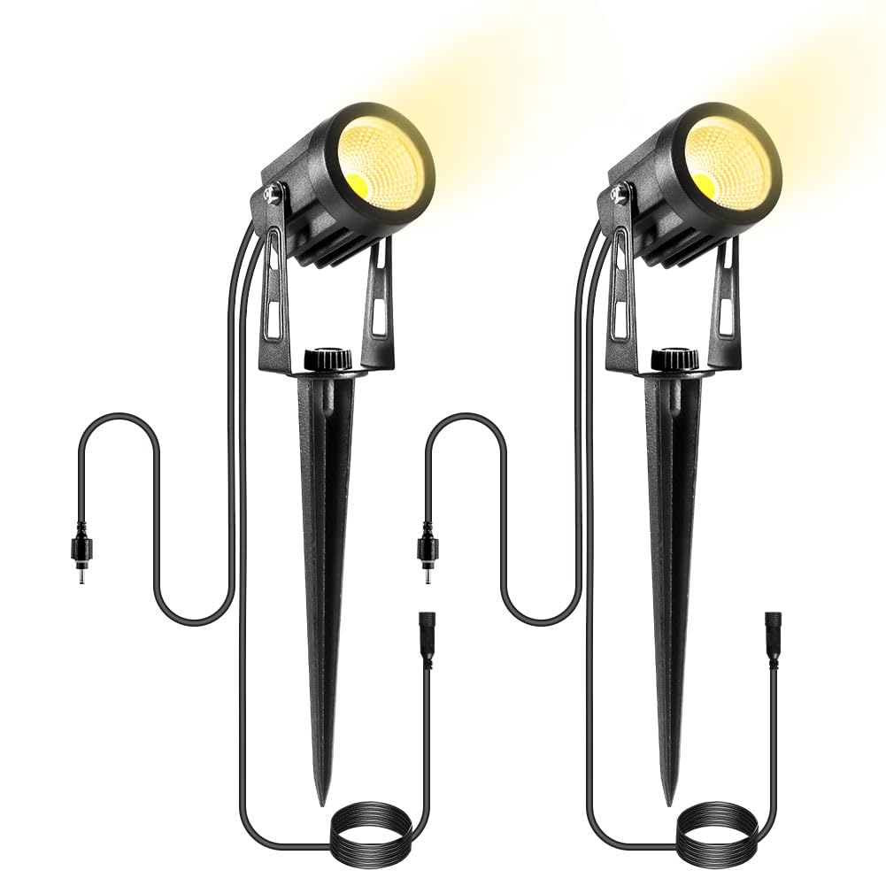 B-right 2 Pack Extension Garden Spotlights with 3M Cable for 12V Warm White Mains Garden Lights,Suitable for Outdoor Spike Lights Mains Powered IP65 Waterproof(No Plug,Only Extension)