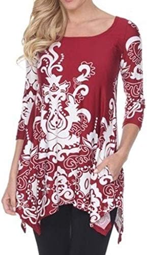 UROSA Large Casual Size Lady Flower Print Cropped Sleeve Top 2019
