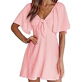 Dokotoo Womens Dresses 2026 Spring Summer Deep V Neck Elegant Bow tie Mini Dress S-XL