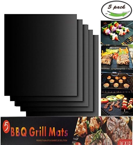 BBQ Grill Mat , Set of 5 Vonimus Nonstick Grill Mat Reusable and Heat Resistant Baking Mat, 16x13in