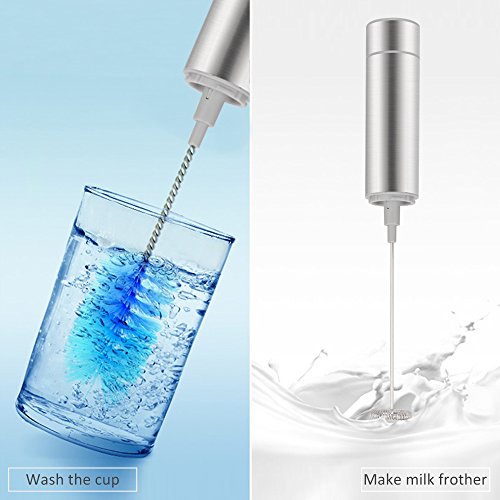 image for Handheld Milk Frother with 2 Spring Whisk Head Stand Brush Ninonly Ele