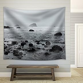 Rock Stones on The Beach in Cloudy Day - Fabric Wall Tapestry Home Decor - 51x60 inches