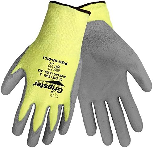 Global Glove Pug 88 Gripster DuPont KEVLAR Cut Resistant 13 Gauge Lycra Gray Polyurethane Work Glove (Pack of 12) (Medium)