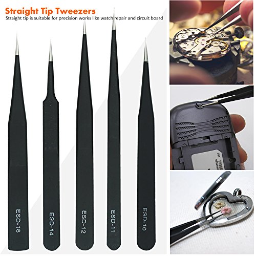 TECKMAN Precision Tweezer Set,10 Pack Best ESD Tweezers Set Stainless
