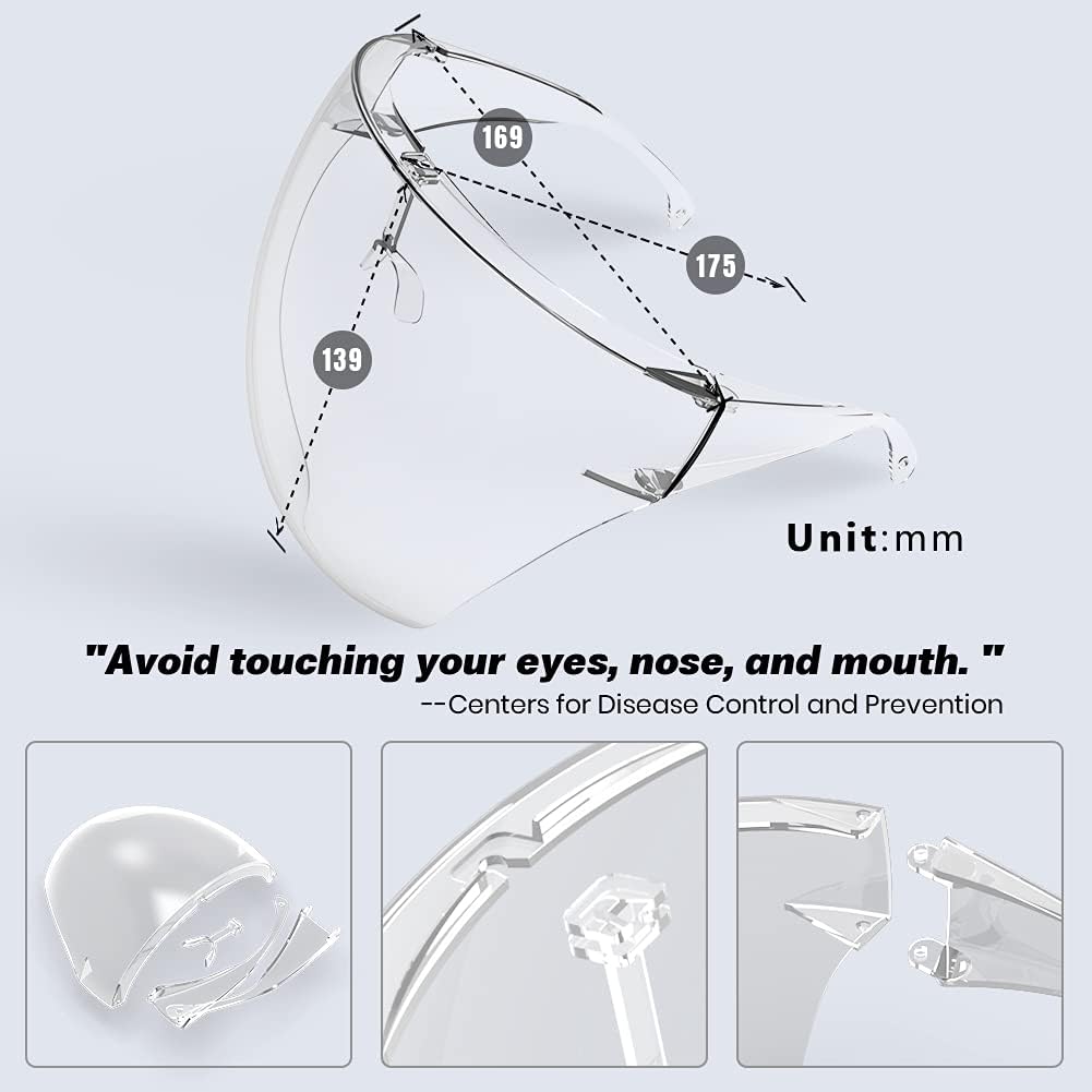Face Shield, Clear Safety Face Shields with Frame Detachable Full Face Protective Reusable Goggle Shield Anti-spitting Fog & Scratch Resistant Suitable for Indoor and Outdoor Activities - - 