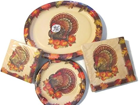 Thanksgiving Turkey Paper Plates, Napkins Bundle