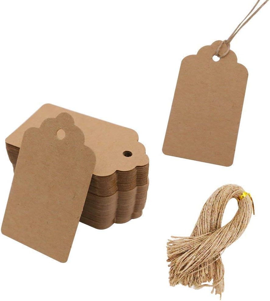 SallyFashion 200pcs Kraft Paper Gift Tags with Free 200 Root Natural Jute Twine(Water Ripple): Home & Kitchen