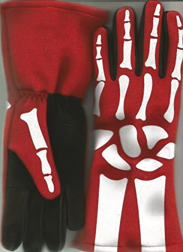 Cuircon - Auto Racing Nomex Skeleton Gloves - Red Glove with White Skeleton Print - Medium