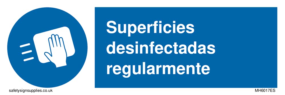 Pack of five - Superficies desinfectadas regularmente Sign - 150x50mm - L15