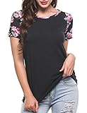 Naggoo Women's Floral Printed Short Sleeve Raglan Tee Baseball Jersey Tshirt Casual Tops