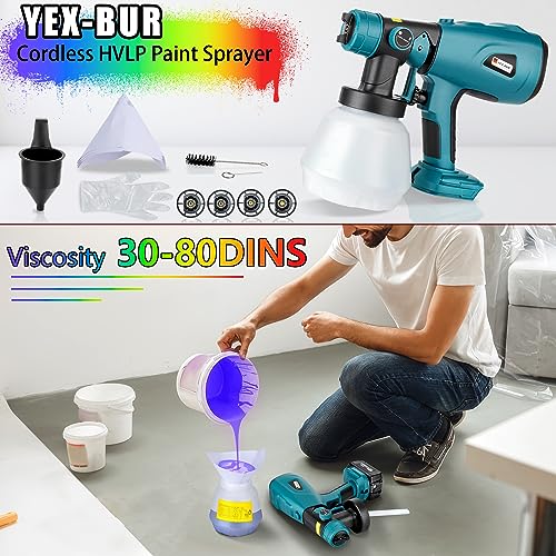 Makita 18V Cordless Paint Spray System HVLP Gun 200W 1000ML 4 Nozzles 3 Patterns for DIY Walls