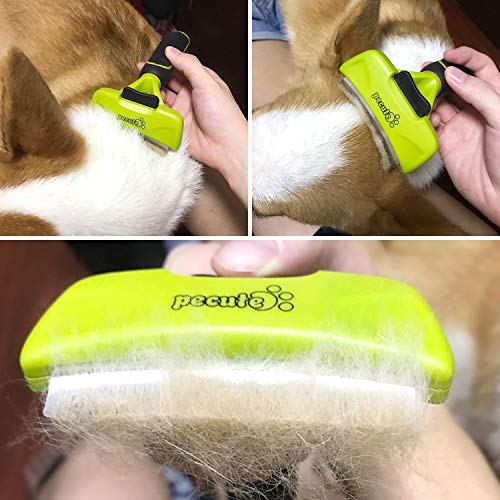 Pecute Hundekämme Fellpflege Kamm Klingekamm Entfilzungsmesser Fell-Entwirrer Haarentfernung Pflegebürste mit Selbstreinigung Pelzentferner Taste und Gekrümmte Klinge für lange und kurze Haare --- 100 mm Klingen / 76 mm Klilnge