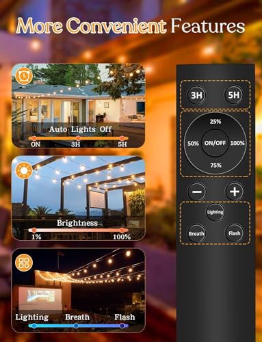 Outdoor Fairy Lights with Remote Control - 15 m LED Fairy Lights Dimmable G40 Bulbs, 4 Modes and Timmer Function, Waterproof for Outdoor Garden Balcony Patio Party Camping Wedding