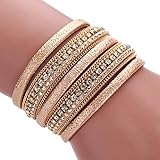 Welcomeuni Bohemian Bracelet Woven Braided Wrap Cuff Magnetic Clasp for Women (Gold)