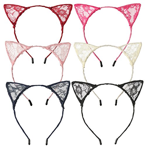 XIMA 2017 New Style Lace Cat Ears Girls Hair Accessories Headwear Children Cat Ears Hairband Headband for Birthday Party Women Cat Ears Headbands (6pcs)