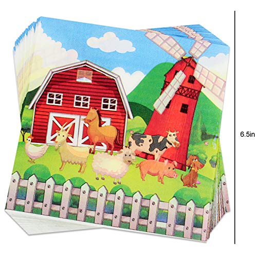 177 Piece Farm Animal Party Supplies Set Including Banner, Plates, Cups, Napkins, Tablecloth, Spoon, Forks, and Knives, Serves 25
