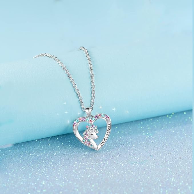 You are Magical Unicorn Necklace for Girls Crystal love heart Pendant Necklaces Jewelry Gifts for Girls Daughter Granddaughter Niece Birthday christmas