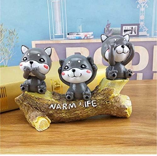 ganjue Cute Dog Figurines Ornaments Resin Tree Stump Dog Miniature Desktop Crafts Home Decor Accessories Kid Toy Gift,B