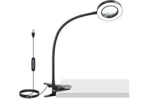 NEEWER Entry Level Version 10X Magnifying Glass with Light/Clamp Stand, 3.7" Bi Color Dimmable Magnifier Lamp Clip on Small L