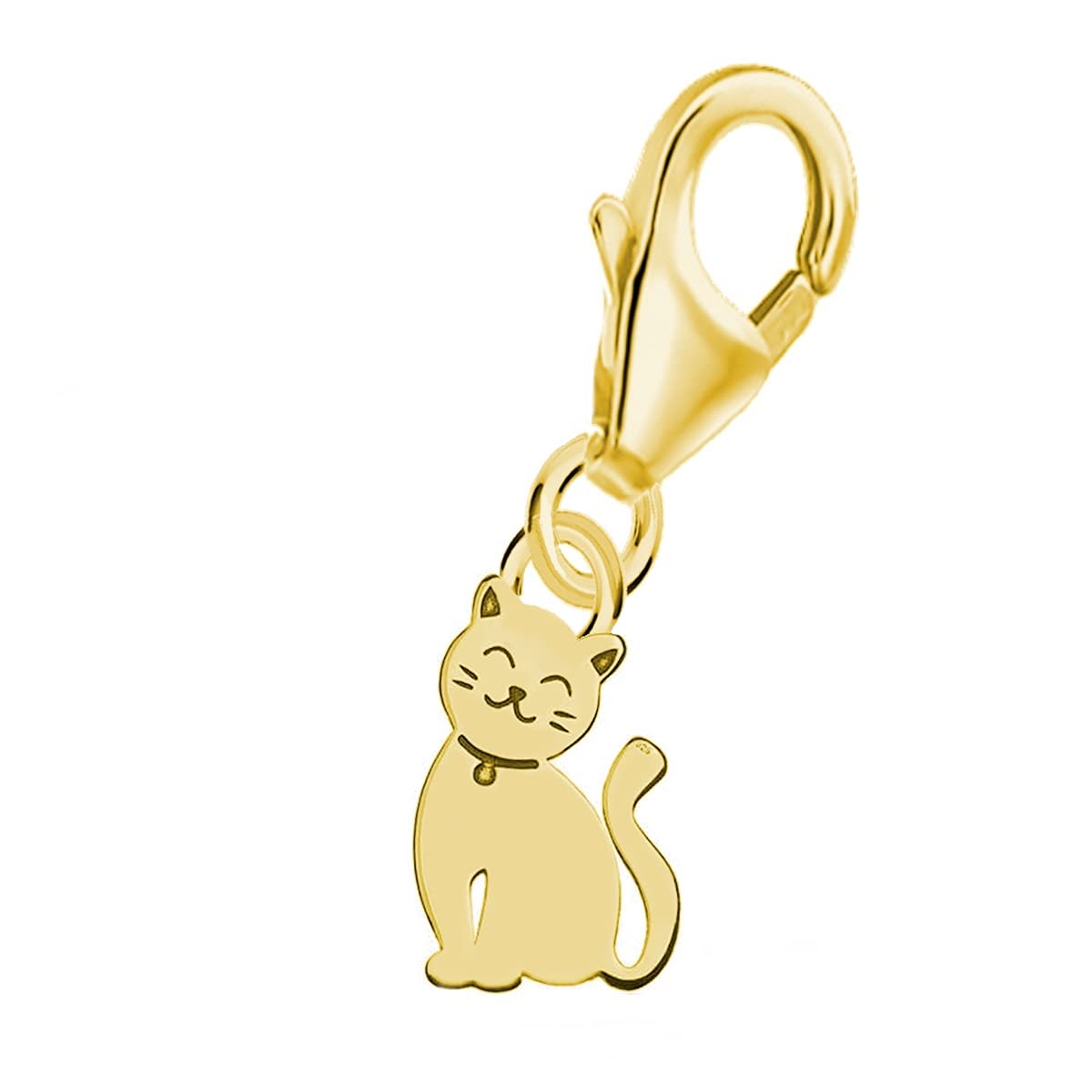 Goldene Hufeisen Mini Small Cat Carabiner Charm Pendant for Charm Bracelet 925 Sterling Silver Gold-Plated
